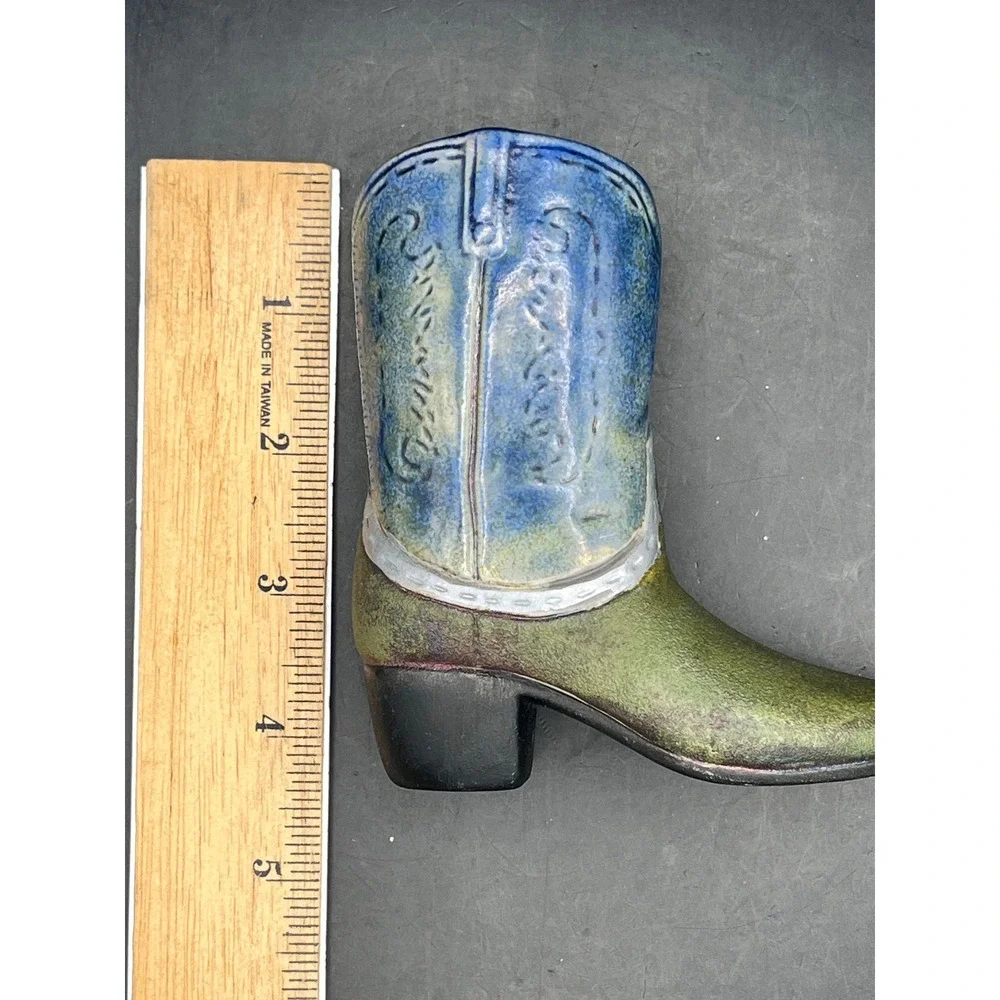 Jeremy Diller Raku Pottery Cowboy Boot Vase Planter Signed Mexico Southwest 4.5